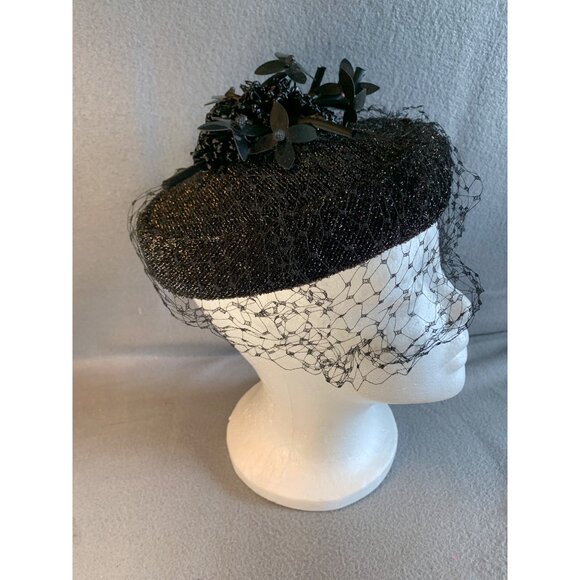 Miss Nancy Original Ladies Black Hat Sz 22 Vintage - Picture 2 of 8